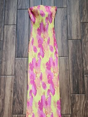 PrettyLittleThing Yellow and Pink Strapless Maxi Dress